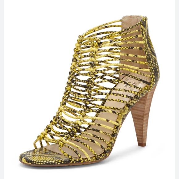 Vince Camuto Alsandra Yellow Multi Peep Toe Caged Bootie Heeled Sandal Size 9.5 - Picture 1 of 6